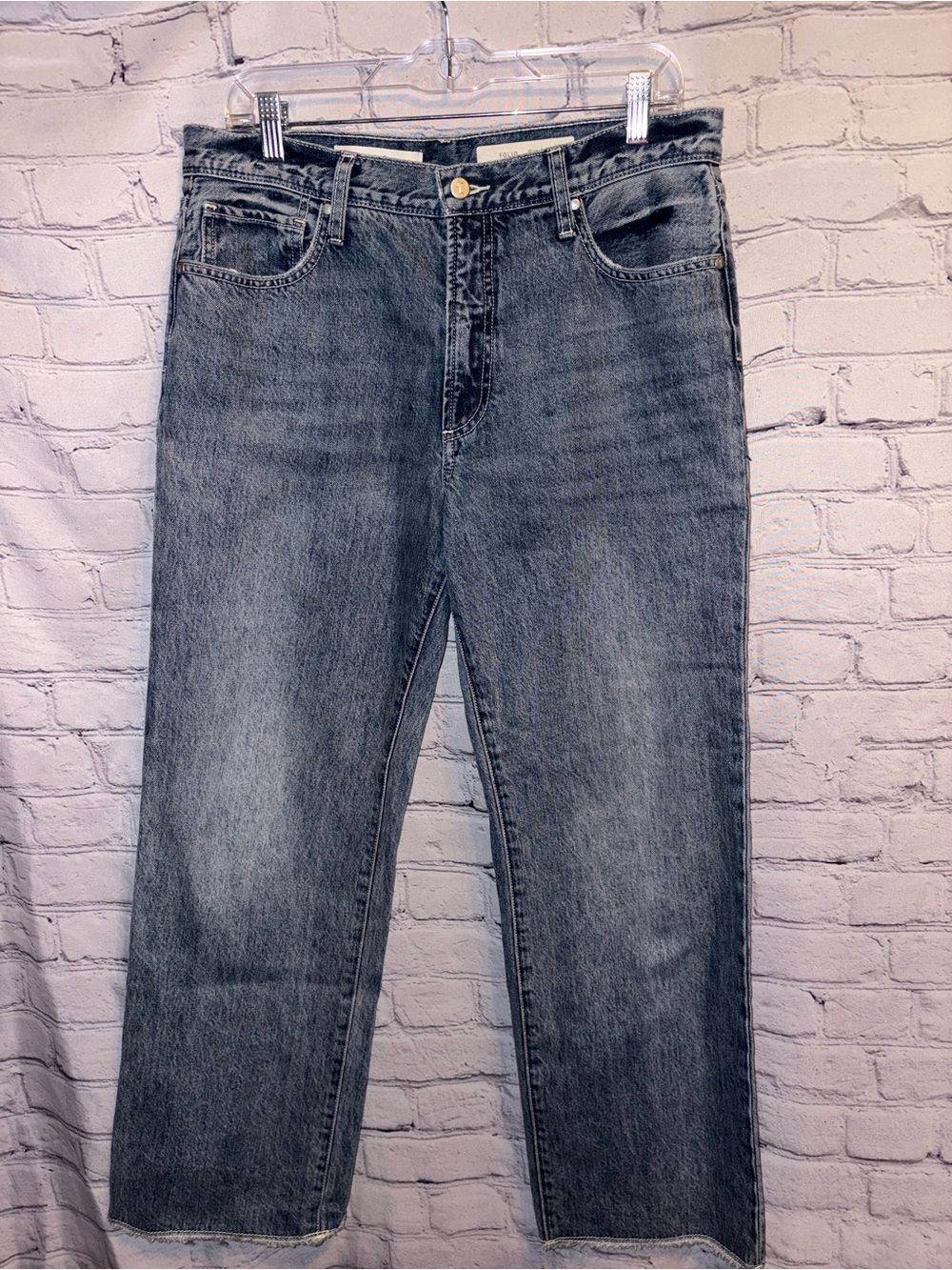 Pilcro and the Letterpress Blue Denim Jeans 30 Folio High Rise Straight Raw Hem